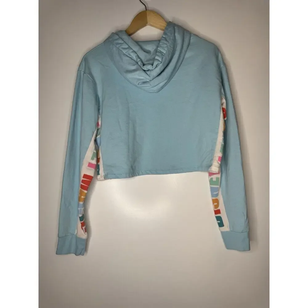 Disney Womens Magic Cropped Hoodie Sweater Small Light Blue Sweatshirt Logo - Picture 5 of 7